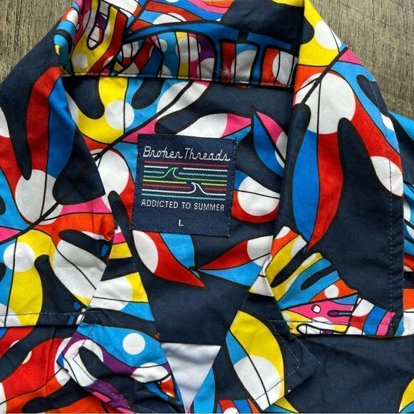 Broken Threads Men’s Swim Set Shorts and Shirt Tropical Surf Board Shorts Large - Picture 7 of 11